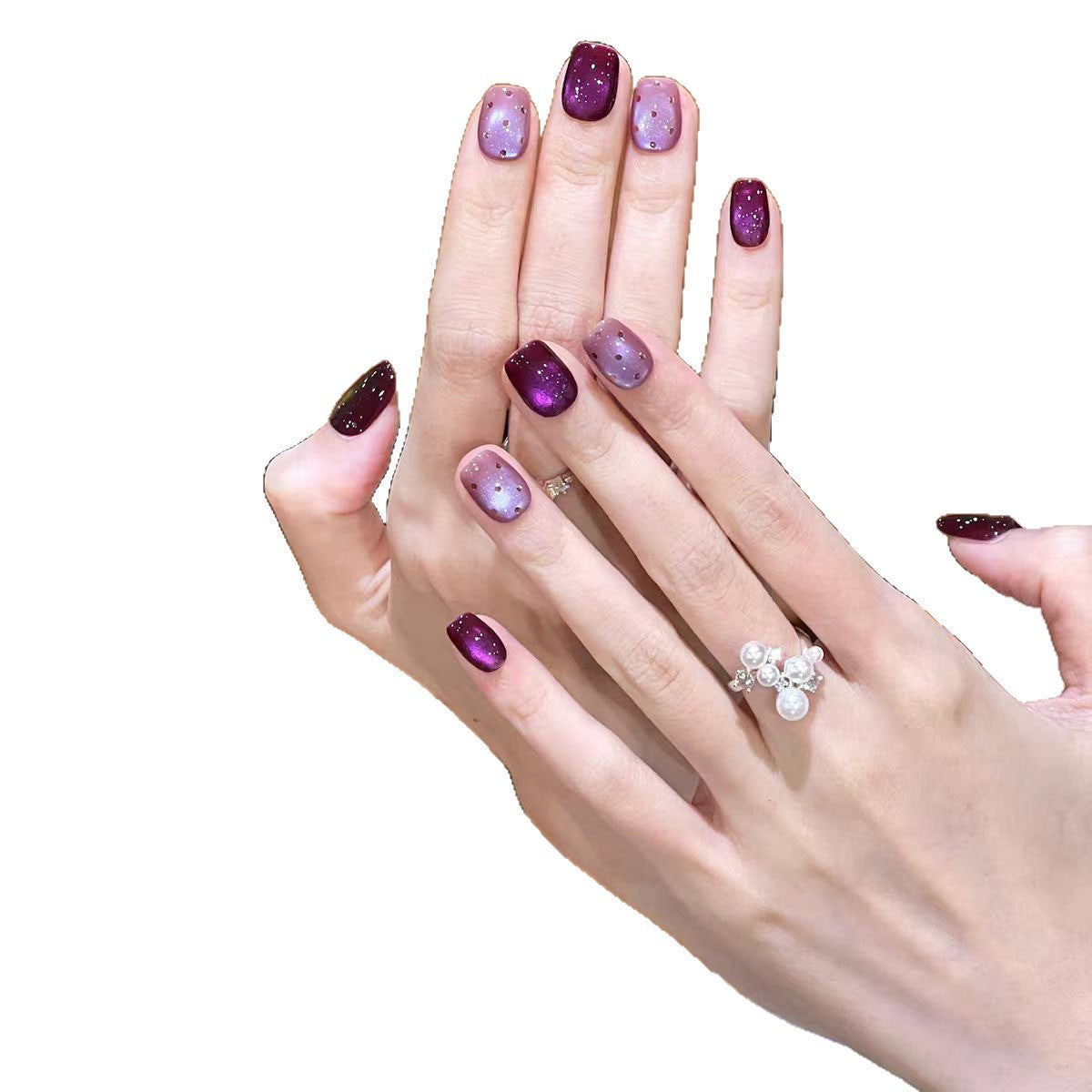 1Artificial nails with ombre effect and glitter Miroken