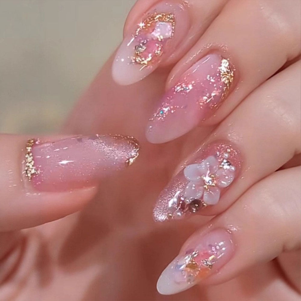 1Artificial nails with floral 3D applications Miroken