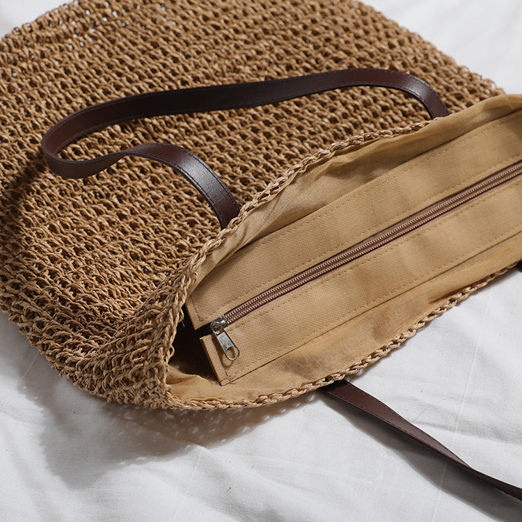 1Generous wicker tote bag with leather handles Miroken