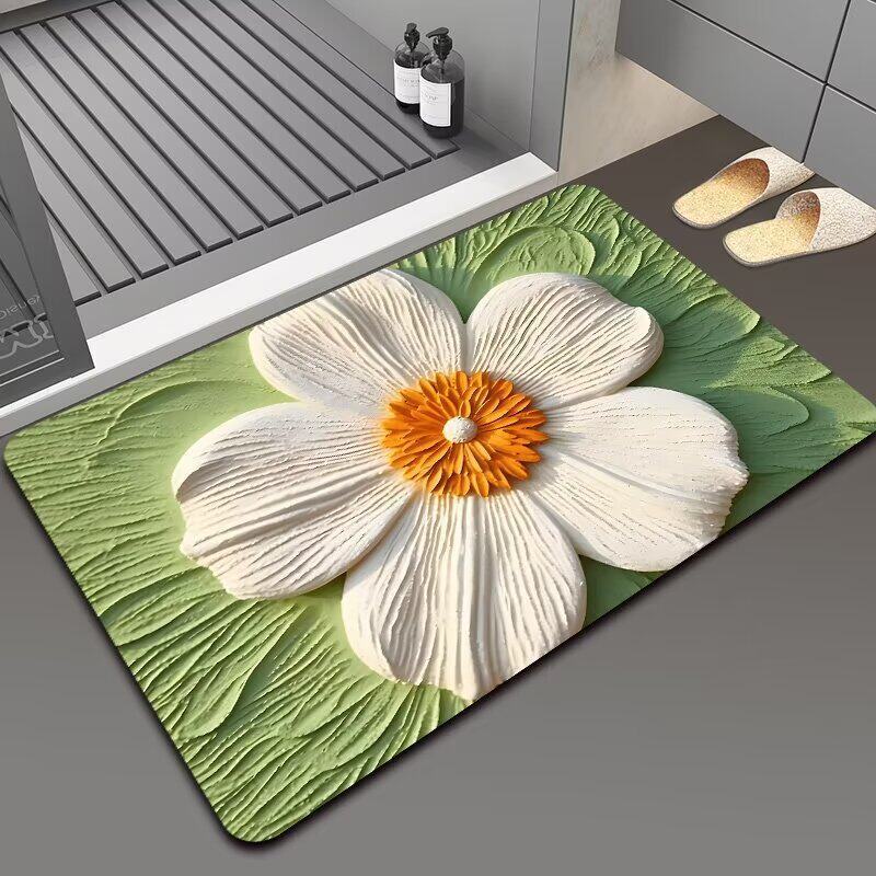 1Floral-Themed Non-Slip Bath Mat Miroken