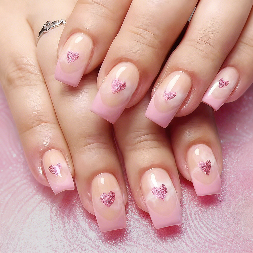 1Heart-Embellished French Tip Acrylic Nails Miroken