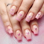 1Heart-Embellished French Tip Acrylic Nails Miroken