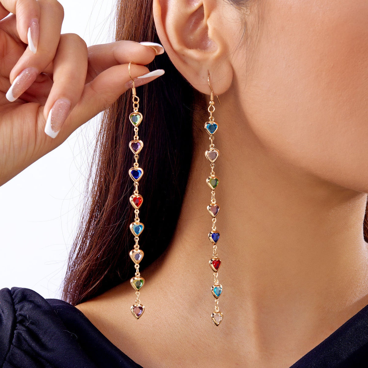 1Dazzling Heart-Shaped Drop Earrings Miroken
