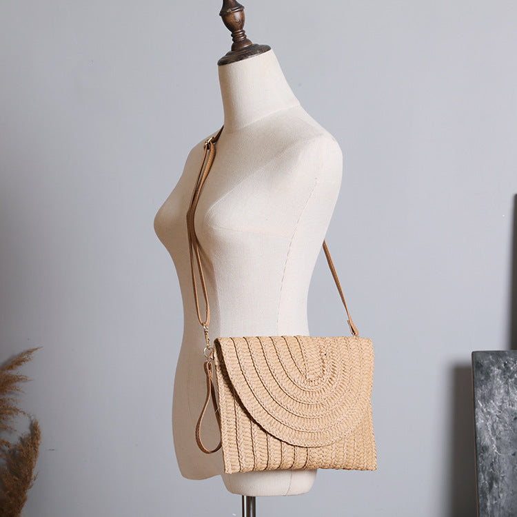 1Handbag Made of High-Quality Woven Straw with Elegant Flap Closure Miroken