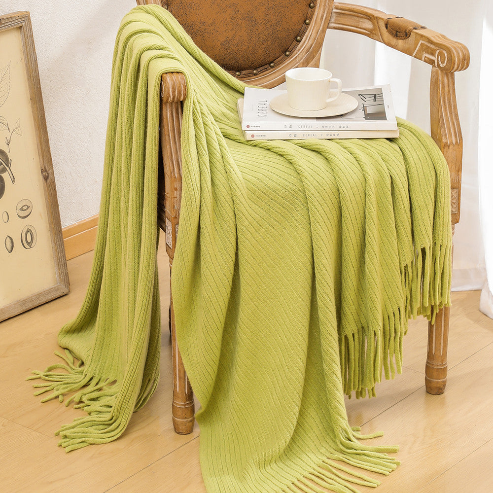 1Luxurious Textured Knit Fringe Throw Blanket Miroken