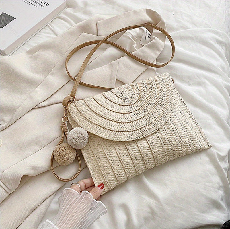 1Handbag Made of High-Quality Woven Straw with Elegant Flap Closure Miroken
