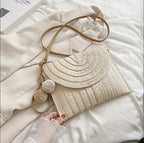 1Handbag Made of High-Quality Woven Straw with Elegant Flap Closure Miroken