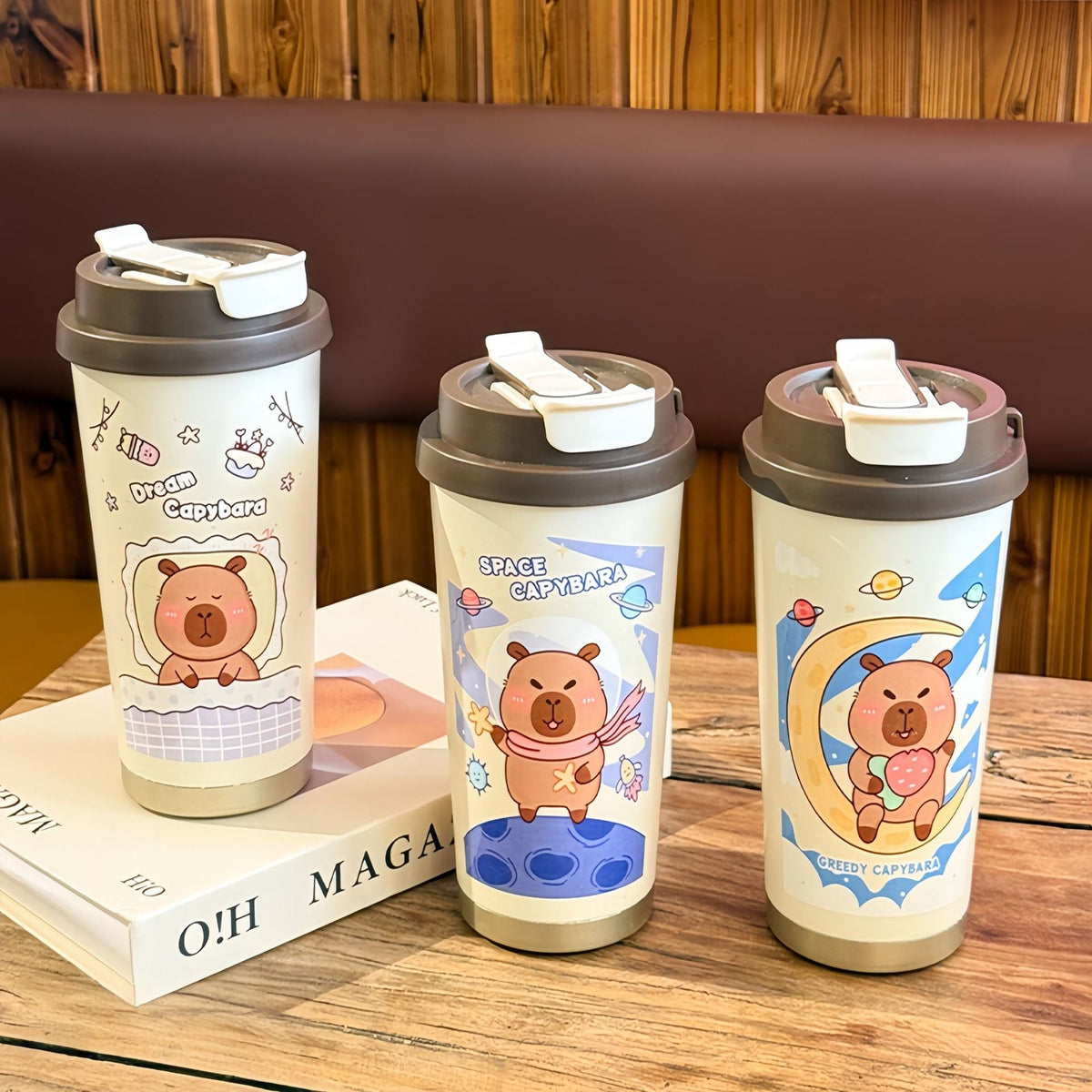 1Leak-proof stainless steel water bottle with cute capybara design Miroken