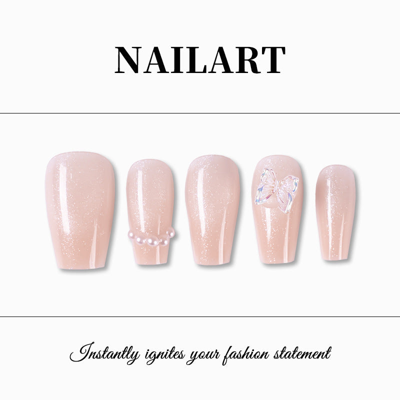 1Butterfly-Embellished Glossy Press-On Nail Set Miroken