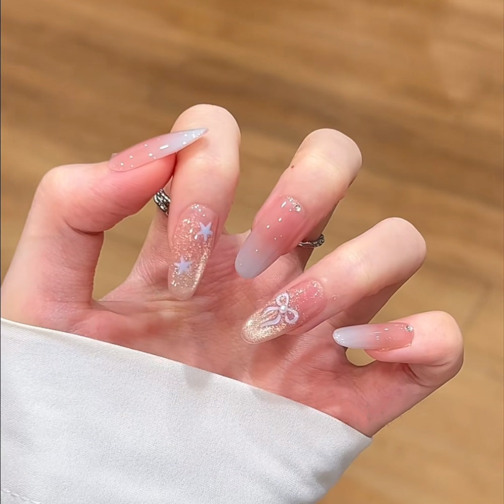 1Artistic Press-On Nail Set with Floral and Glossy Accents Miroken
