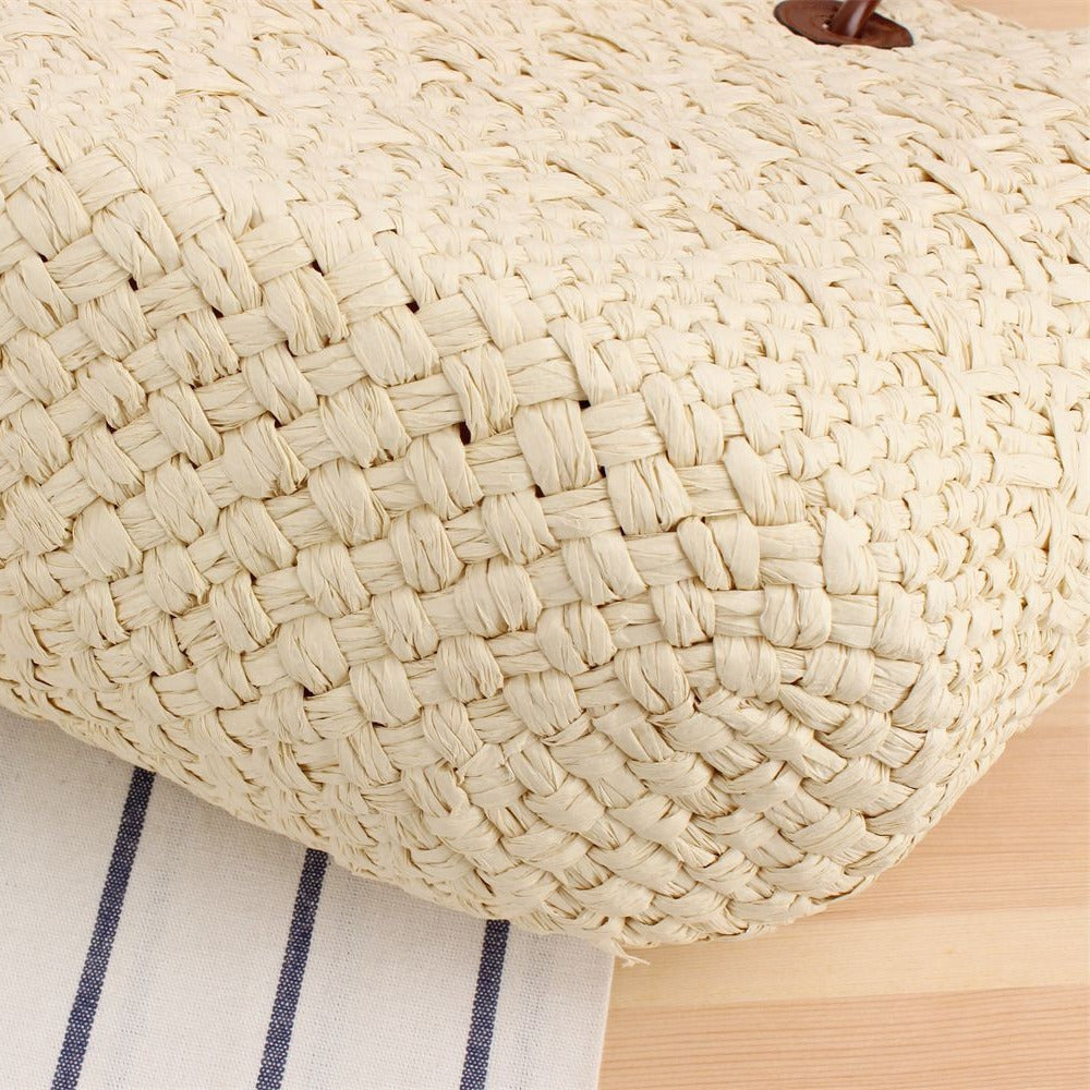 1Handmade beach bag with brown leather handles Miroken