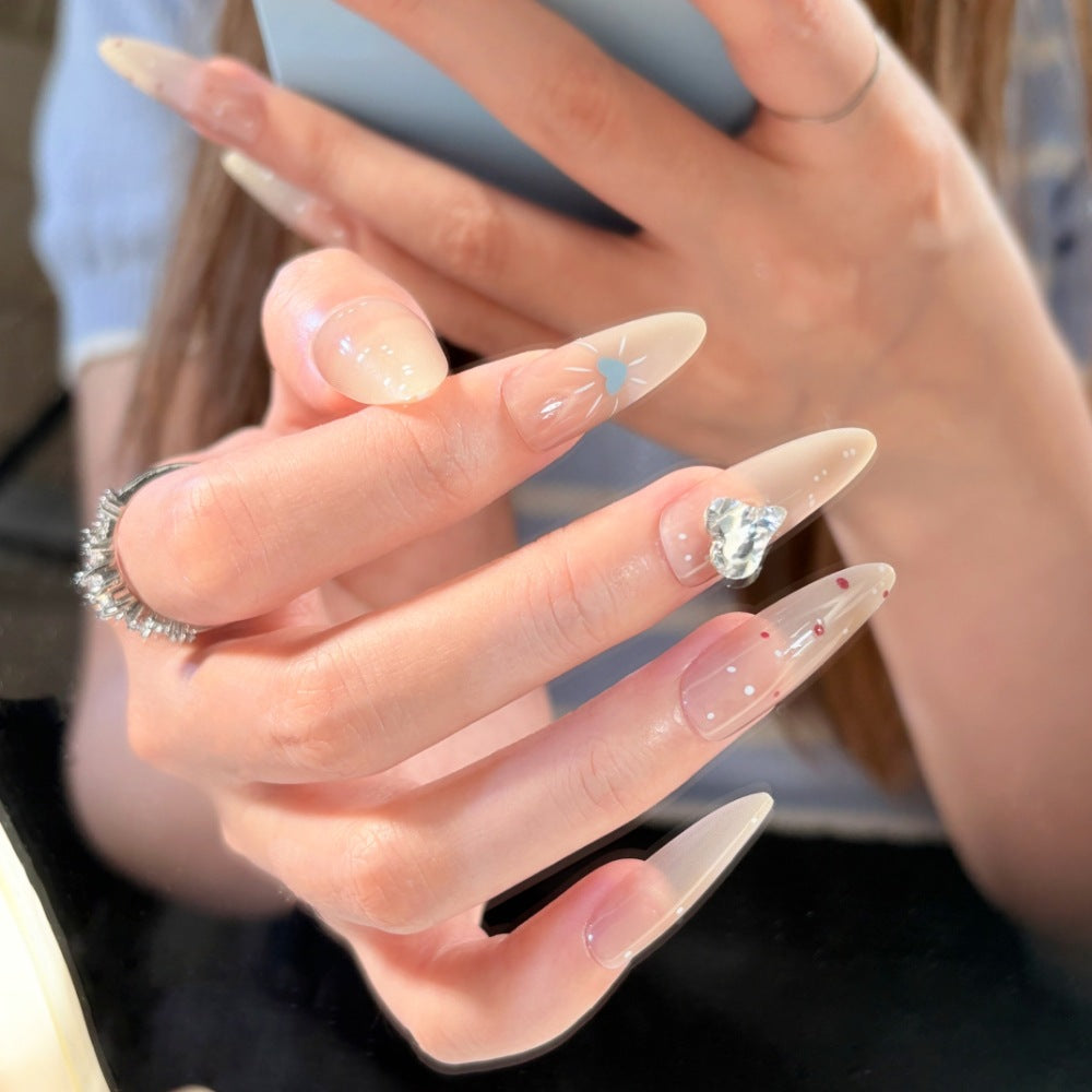 1Artistic Press-On Nail Design with Decorative Silver Accents Miroken