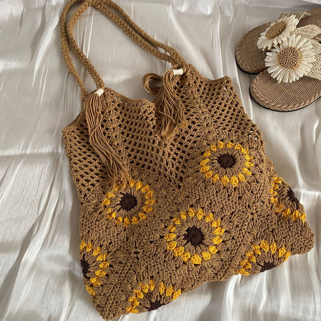 1Macrame shopping bag with sunflower pattern Miroken