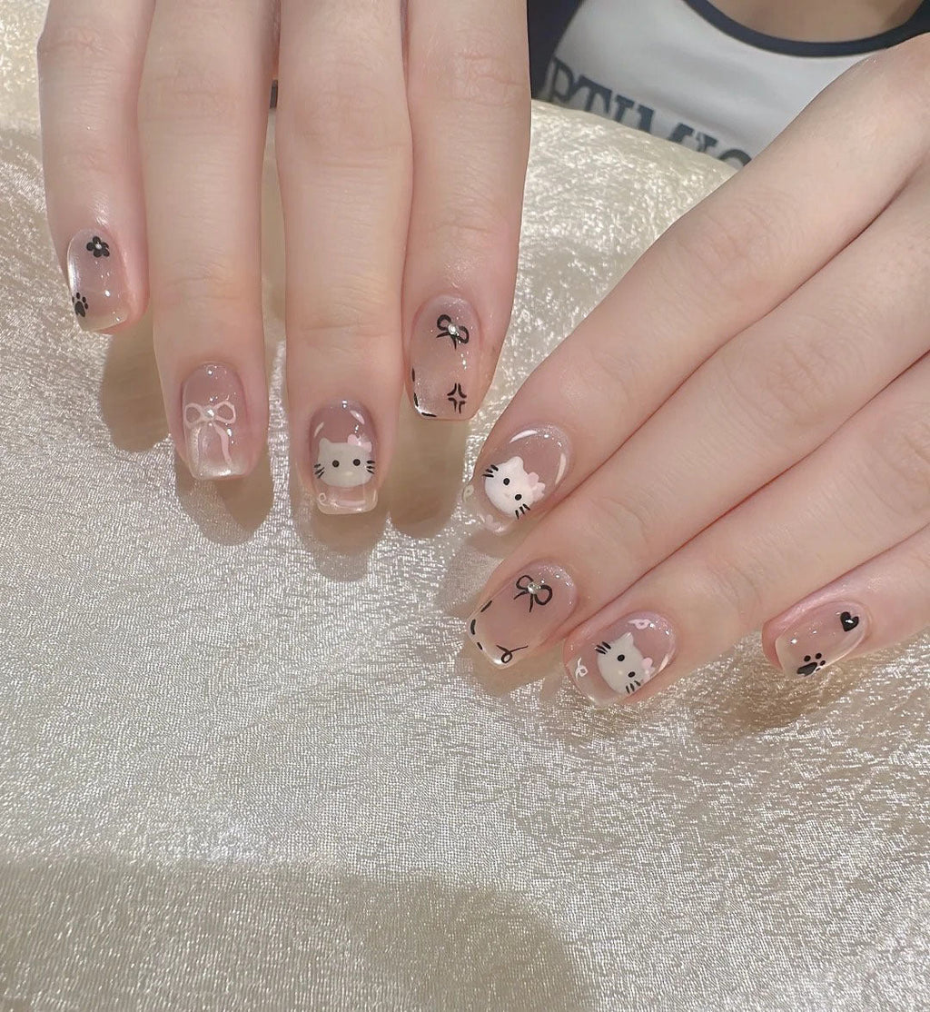 1Artistic Press-On Nail Design with Decorative Silver Accents Miroken