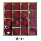 🎁16-Piece Red Velvet Flocked Christmas Ornaments