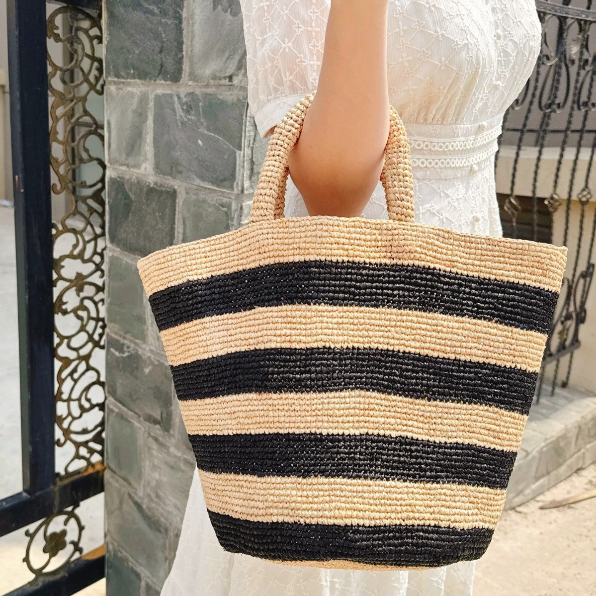 1Handcrafted Tote Bag In Stripe Pattern Miroken