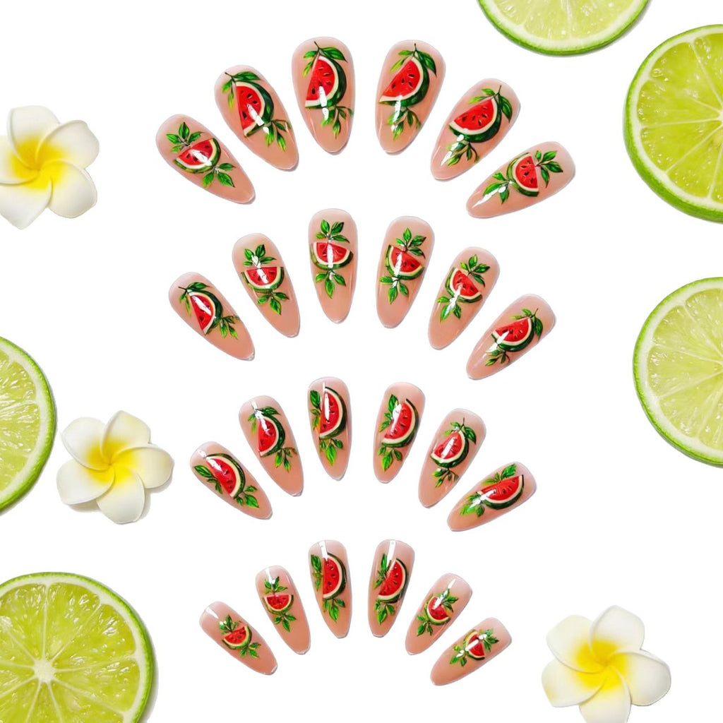 1Artificial nails with cheerful melon design Miroken