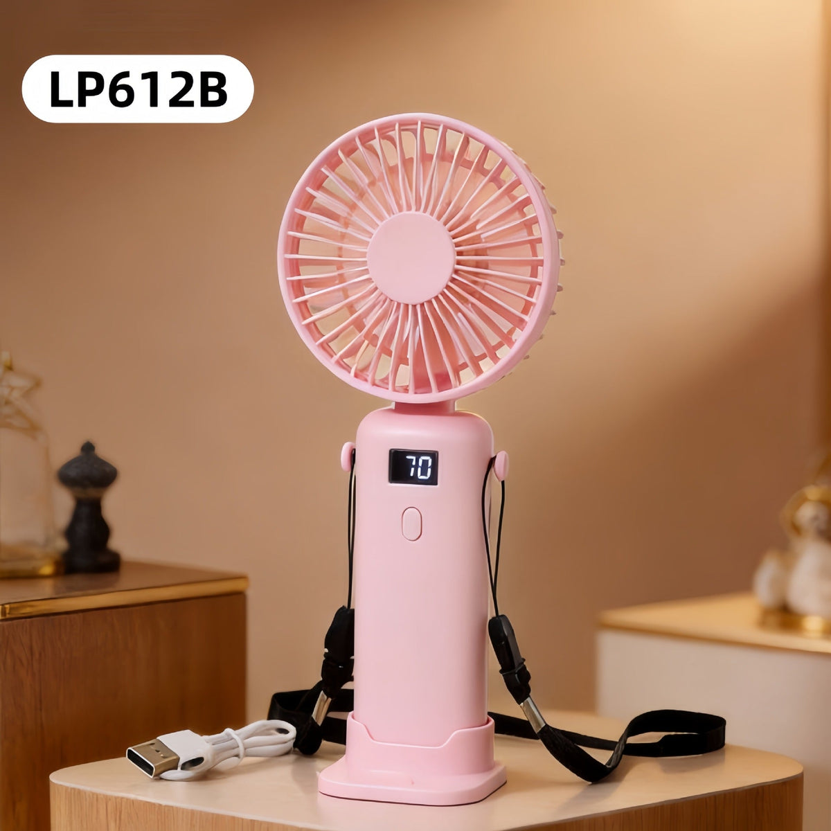 1Portable handheld fan with LED display and USB charging function Miroken