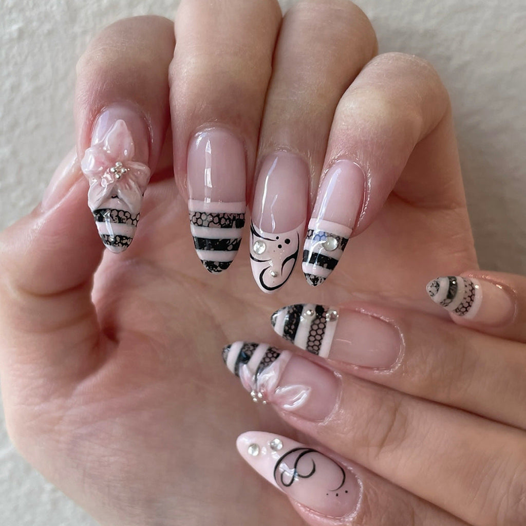 1Artful Nail Extensions with Elegant 3D Decorations Miroken