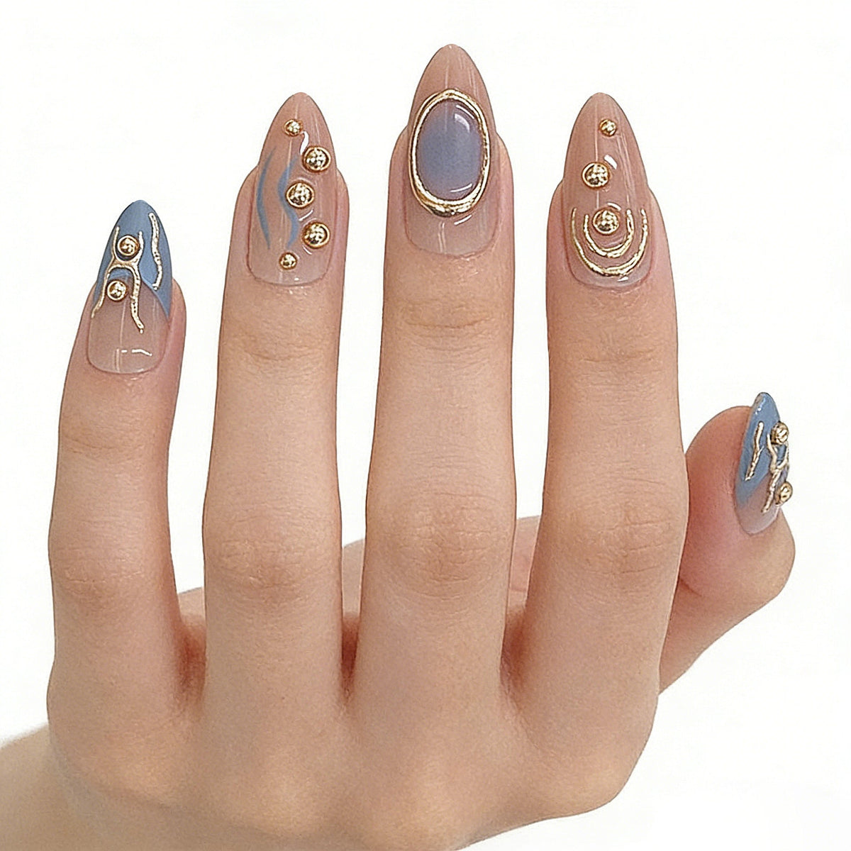 1Artistic Metallic Press-On Nail Set Miroken