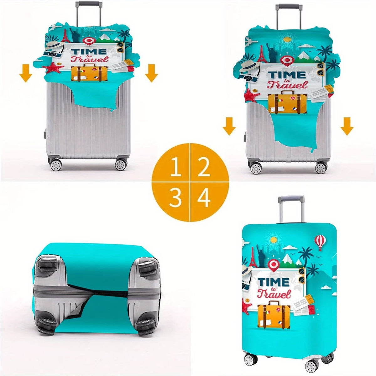 1Unisex nan elastic motive suitcase protection in retro travel poster design with zipper and anti-slip attachment for spinner trolleys Miroken