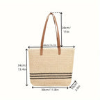 1Fashionable Bast and Leather Tote Bag Miroken