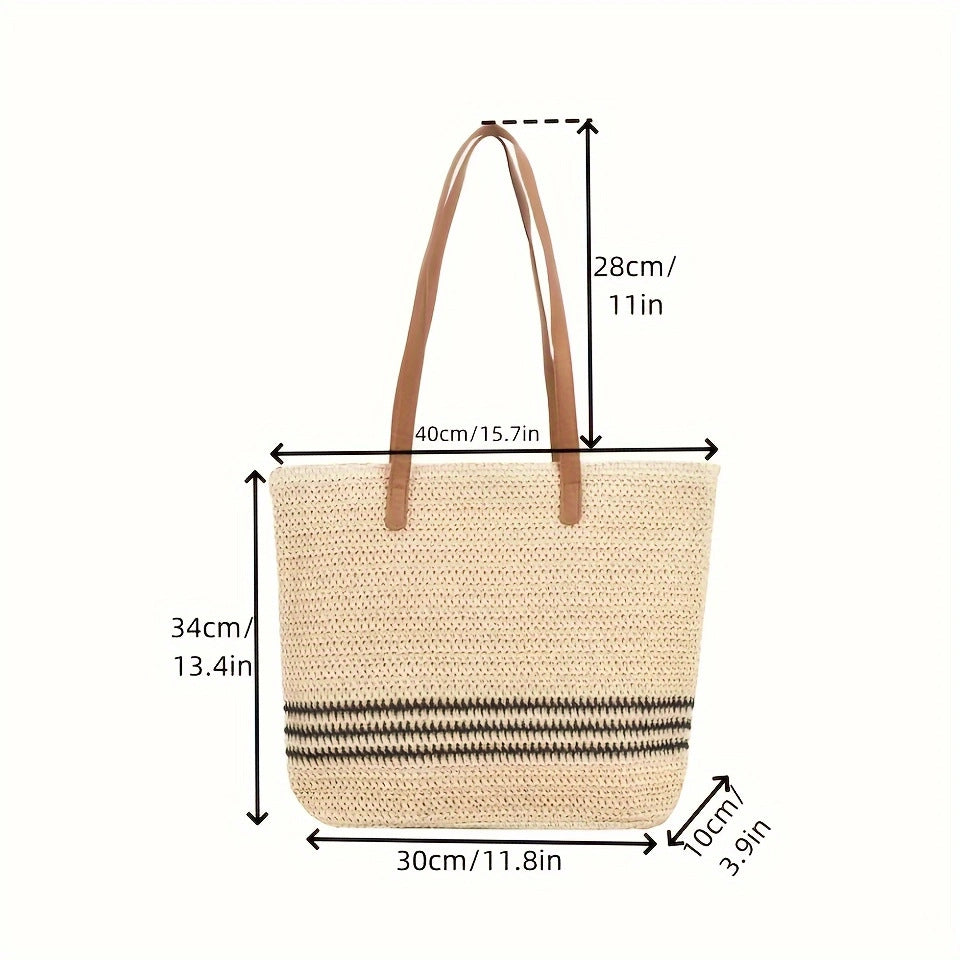 1Fashionable Bast and Leather Tote Bag Miroken