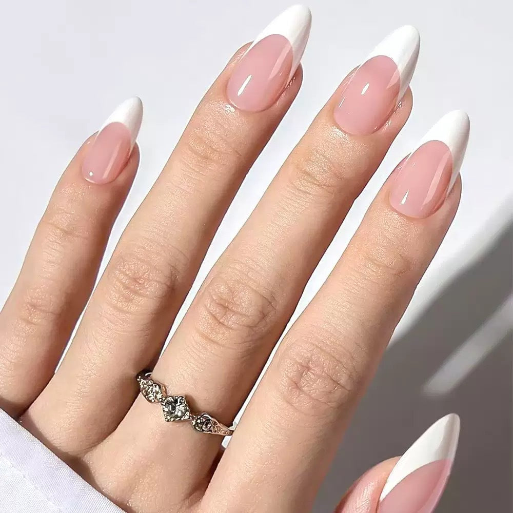 1Artificial nail set with elegant French design and gloss effect Miroken