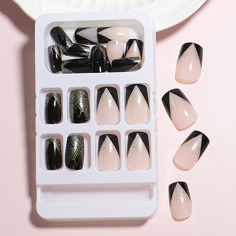 1Elegant Press-On Nail Art Set with Geometric Design Miroken
