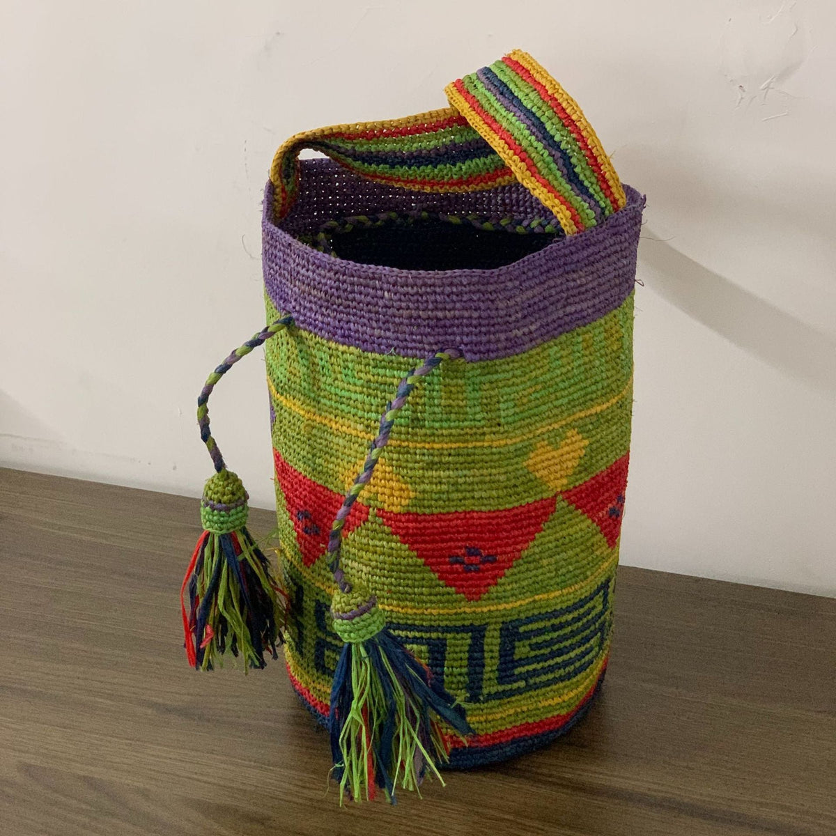 1Handmade tote bag with colorful tassels Miroken