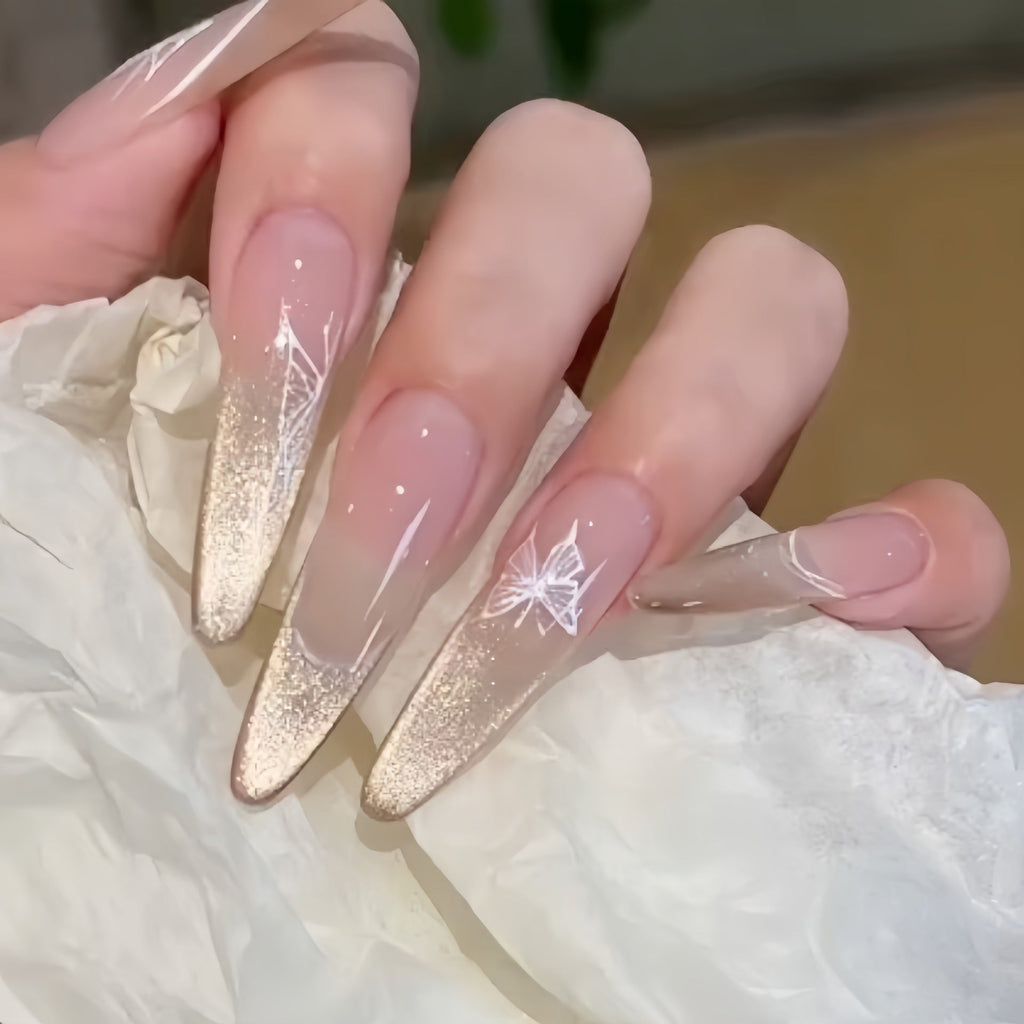 1Elaborate Glitter Ombre Press-On Nails with Artistic Butterfly Design Miroken