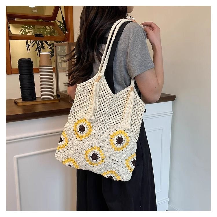 1Macrame shopping bag with sunflower pattern Miroken