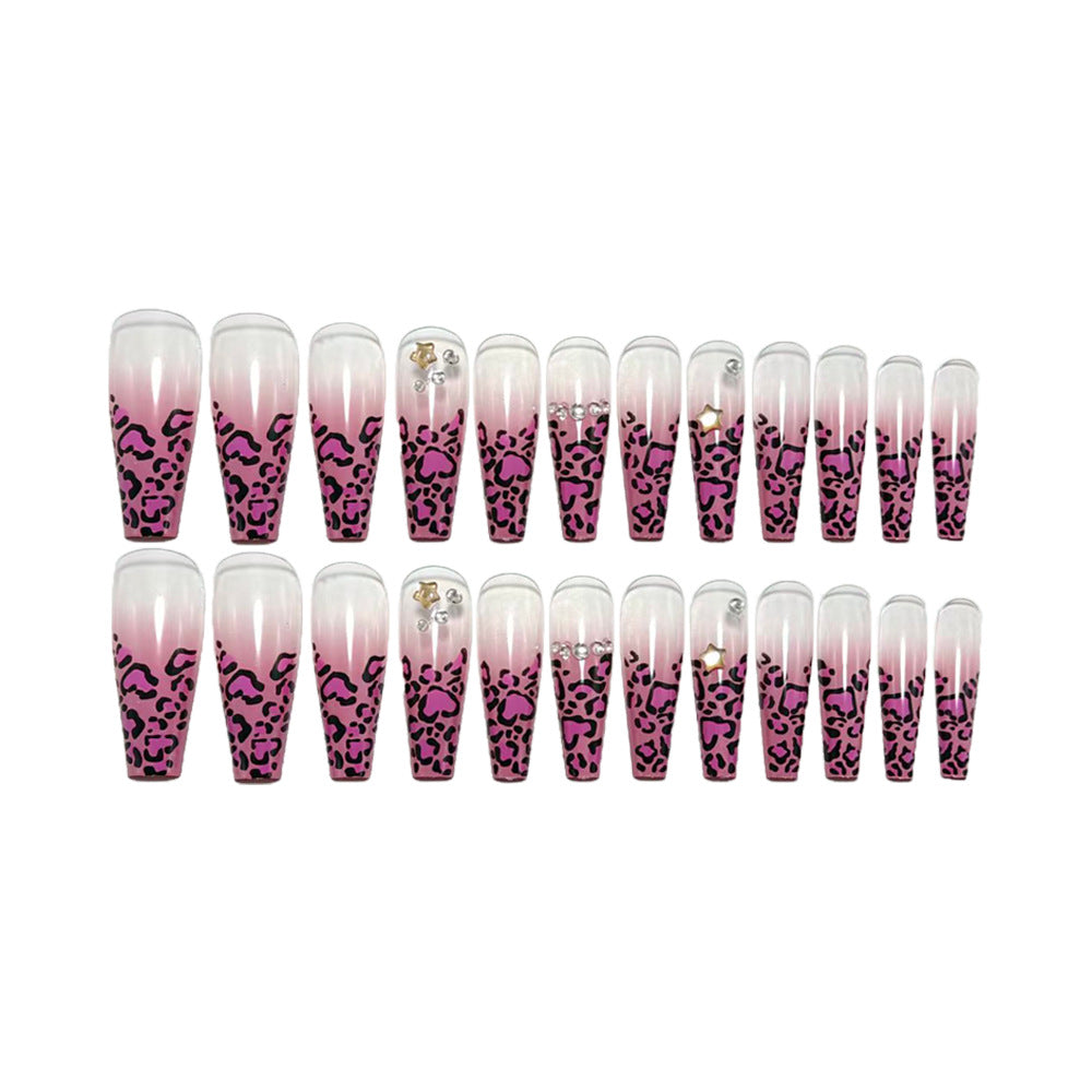 1Artificial nails with leopard pattern and rhinestone details Miroken