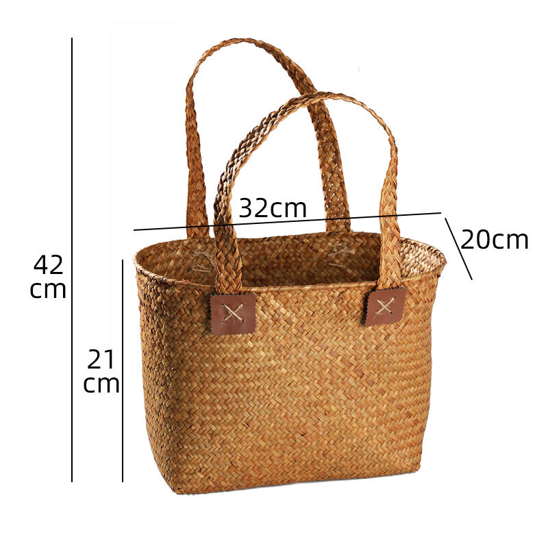 1Handwoven Natural Wicker Shopping Basket Miroken