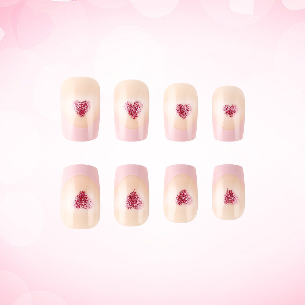 1Heart-Embellished French Tip Acrylic Nails Miroken