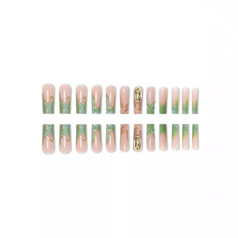 1Artistic Press-On Nail Extensions with Gold Detailing Miroken