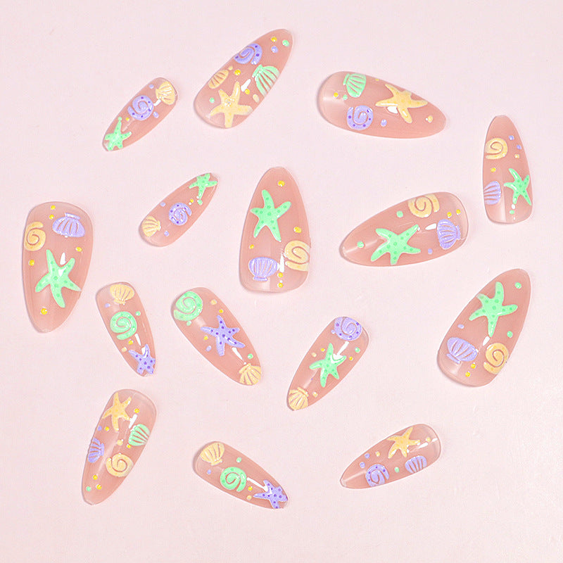 1Artistic Press-On Nail Design with Ocean-Inspired Accents Miroken
