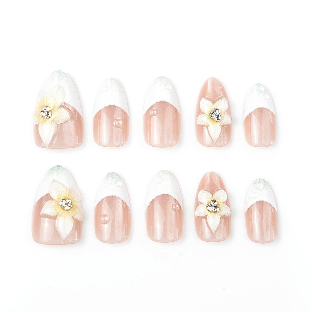 1Premium Decorative Press-On Nail Set with Floral Accents Miroken