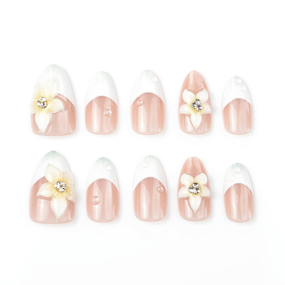 1Premium Decorative Press-On Nail Set with Floral Accents Miroken