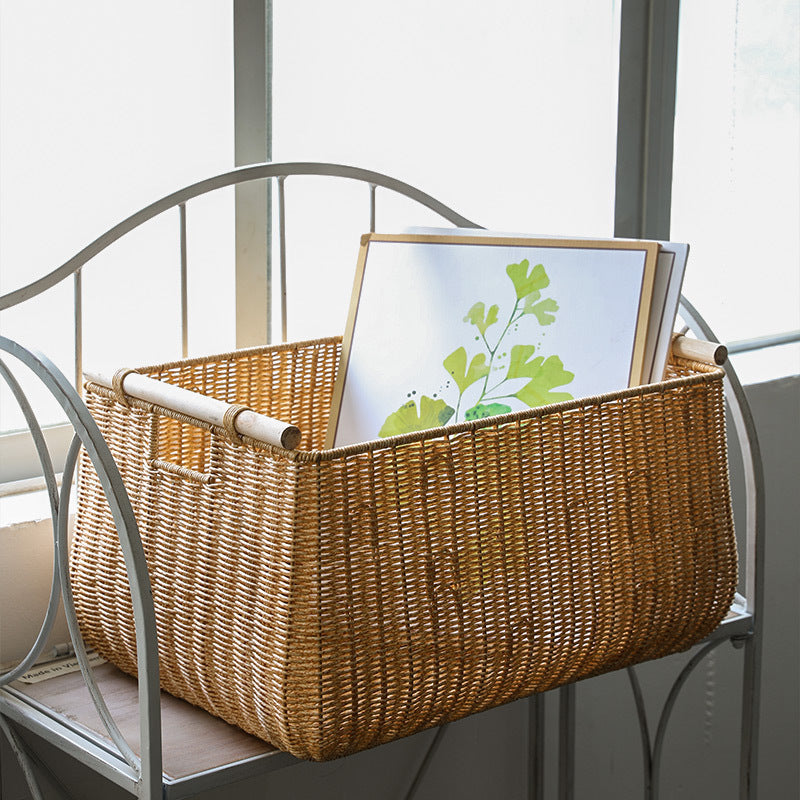 1Large Handwoven Storage Basket with Ergonomic Handles
