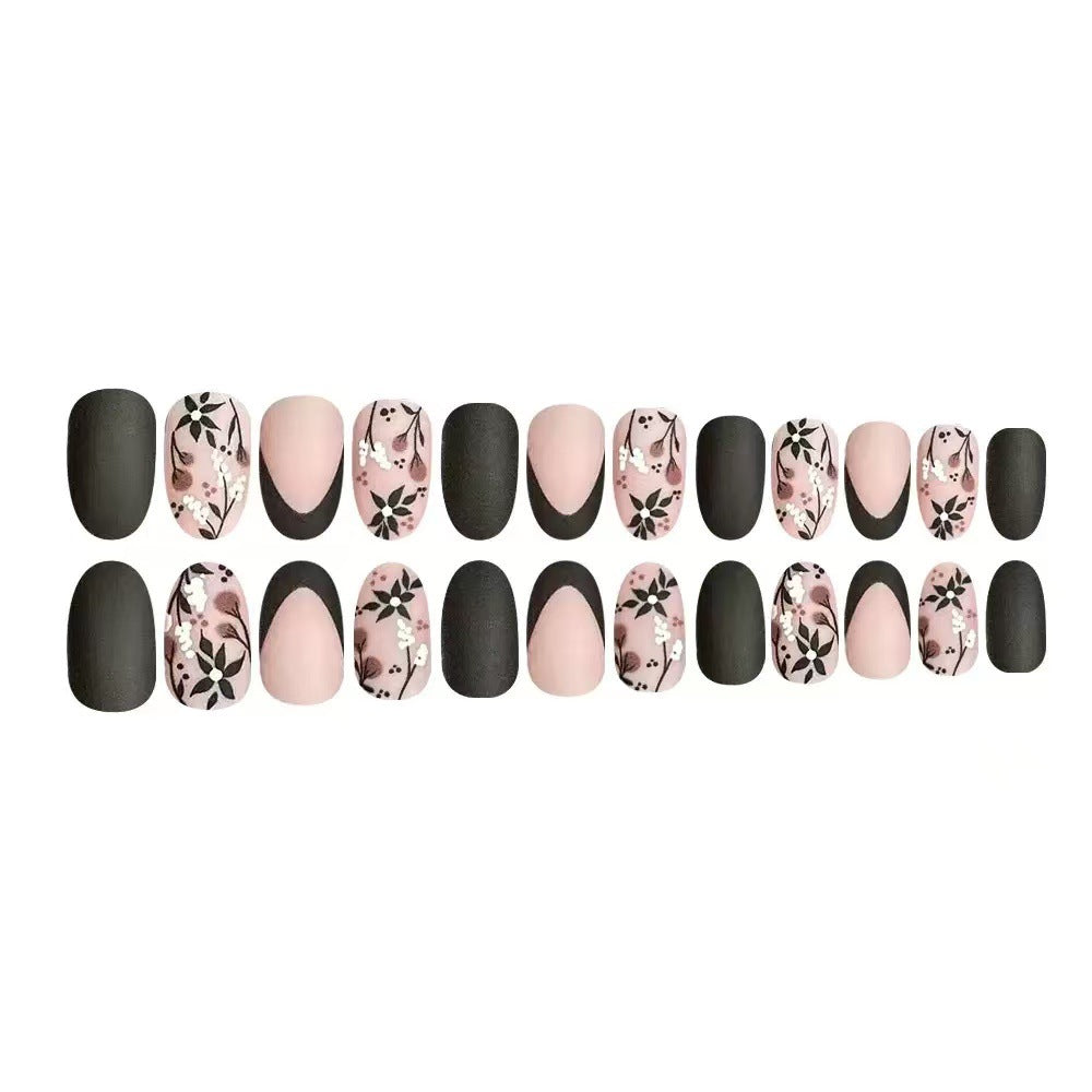 1Artificial Nail Set with Elegant Floral Accents and Stylish Shine Miroken