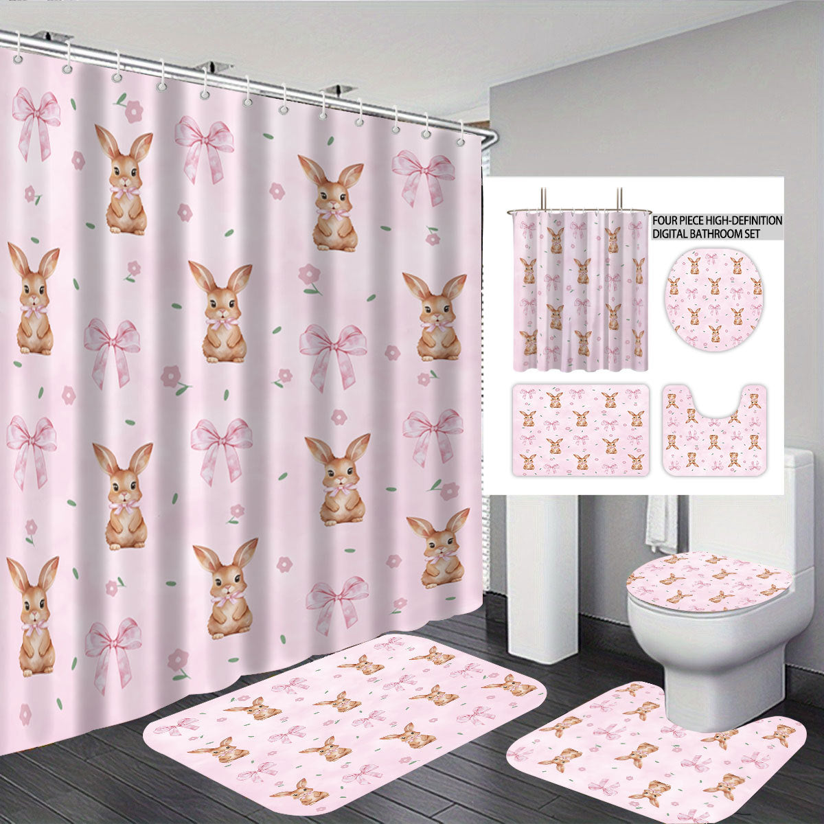 1Bunny-Themed Digital Bathroom Decor Set Miroken