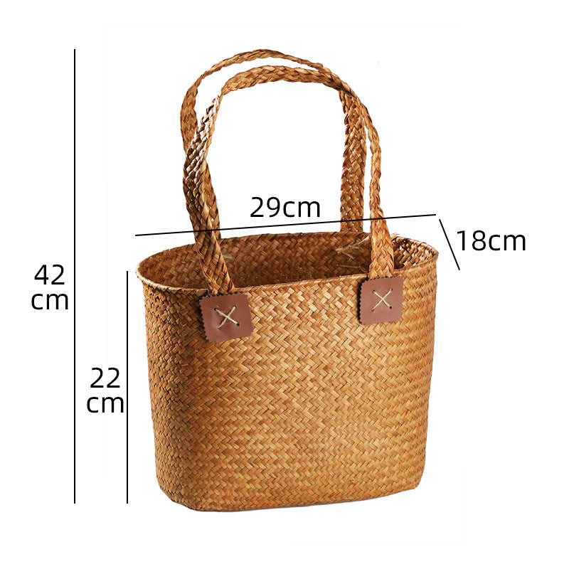 1Handwoven Natural Wicker Shopping Basket Miroken