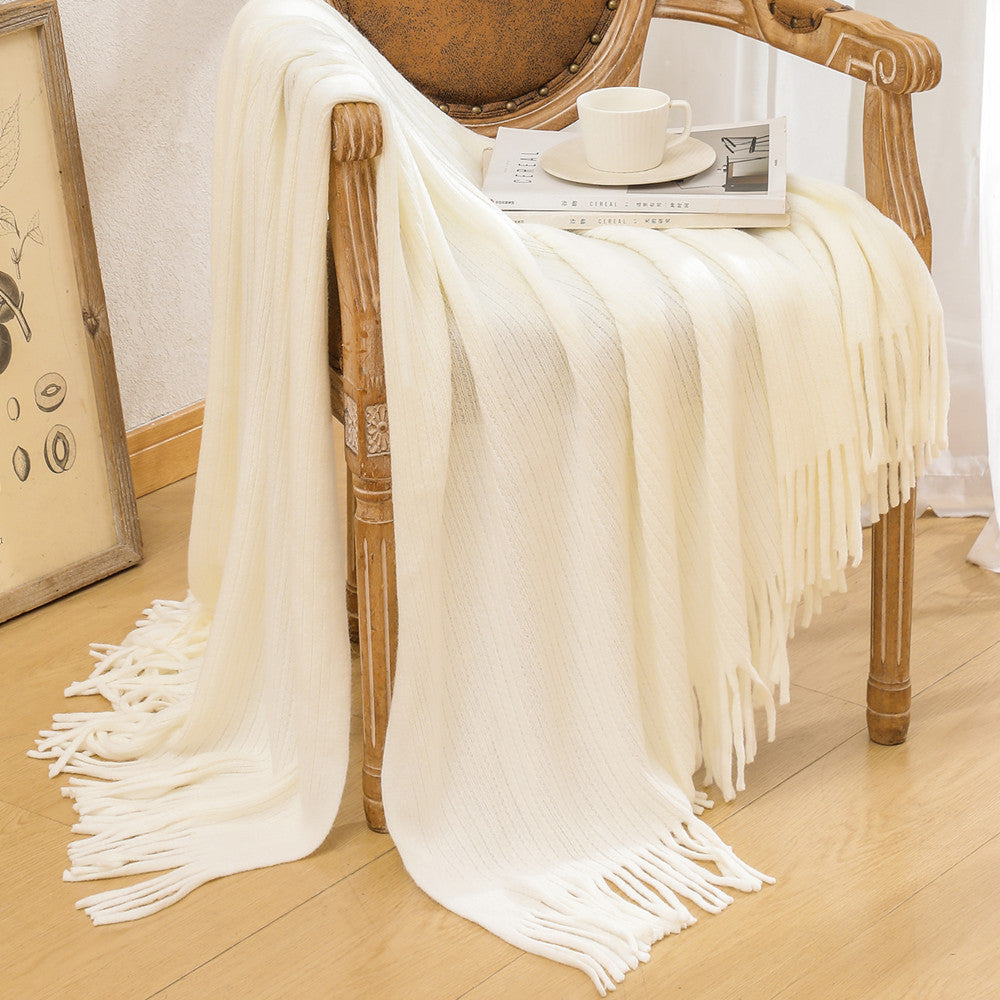 1Luxurious Textured Knit Fringe Throw Blanket Miroken