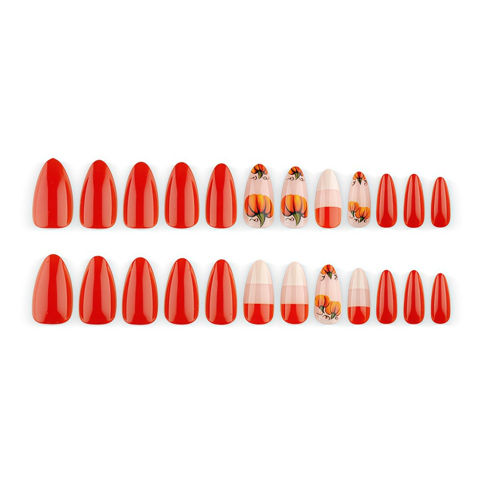 1Artificial nails in autumn pumpkin design Miroken