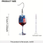 1Women's nan novelty wine glass dangle earrings with patriotic American flag enamel Miroken