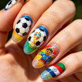 1Artificial nails with football motif and glitter accents Miroken