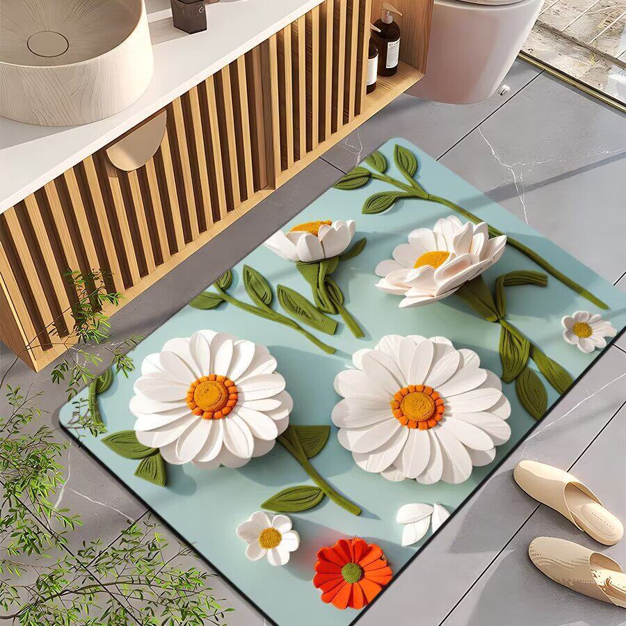 1Floral-Themed Non-Slip Bath Mat Miroken