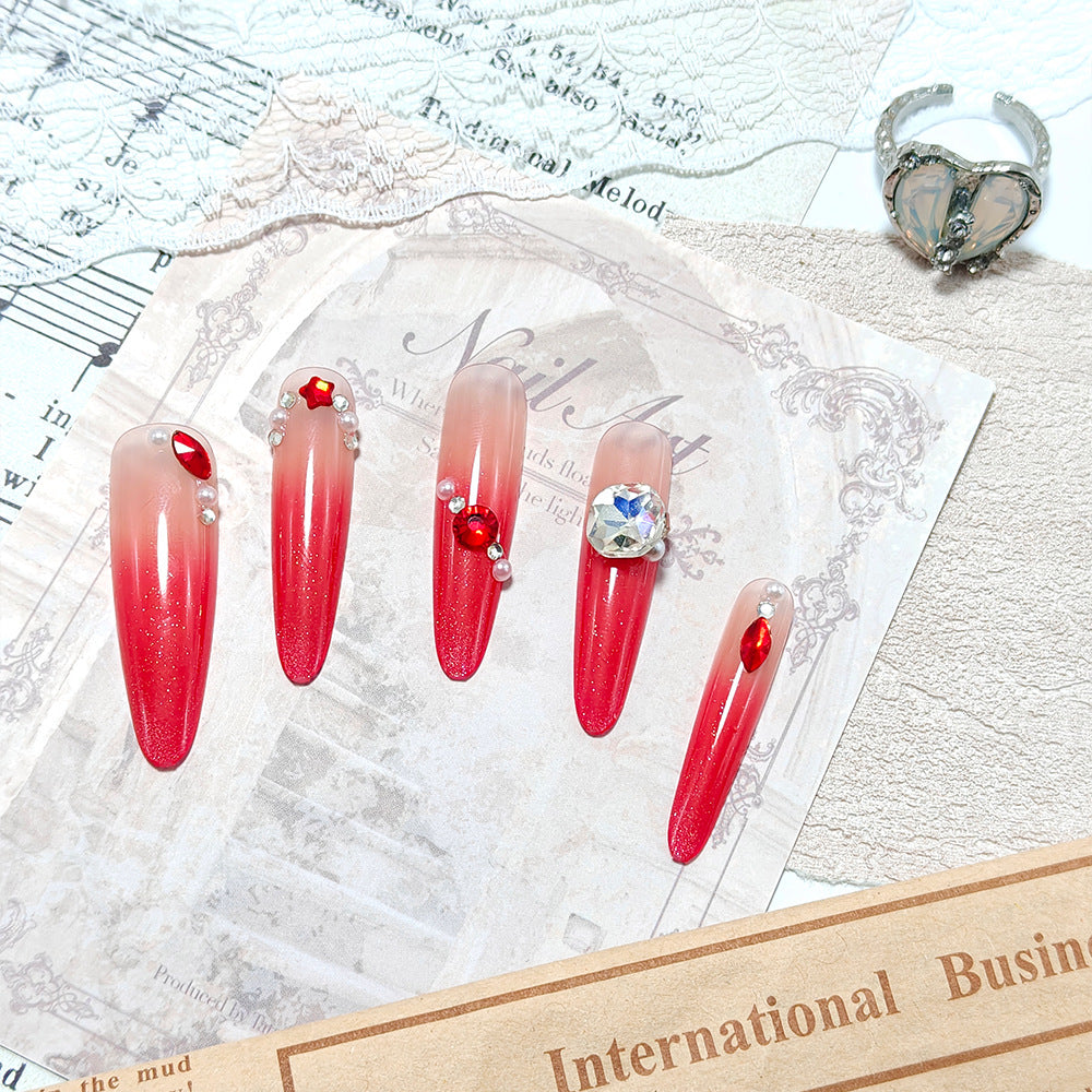 1Artificial nails in elegant ombre style with glitter and jewelry accents Miroken