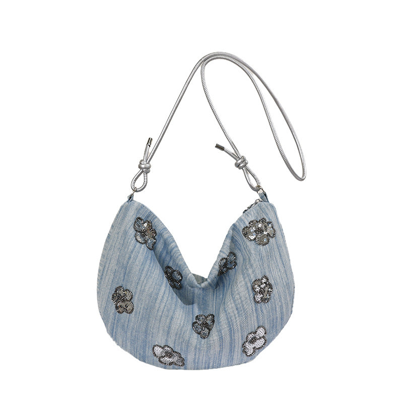 1Floral Embellished Denim Handbag Miroken